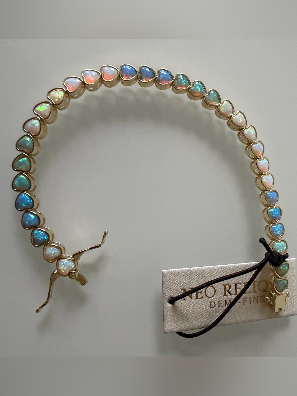 Heart opal colorful gold tennis Bracelet